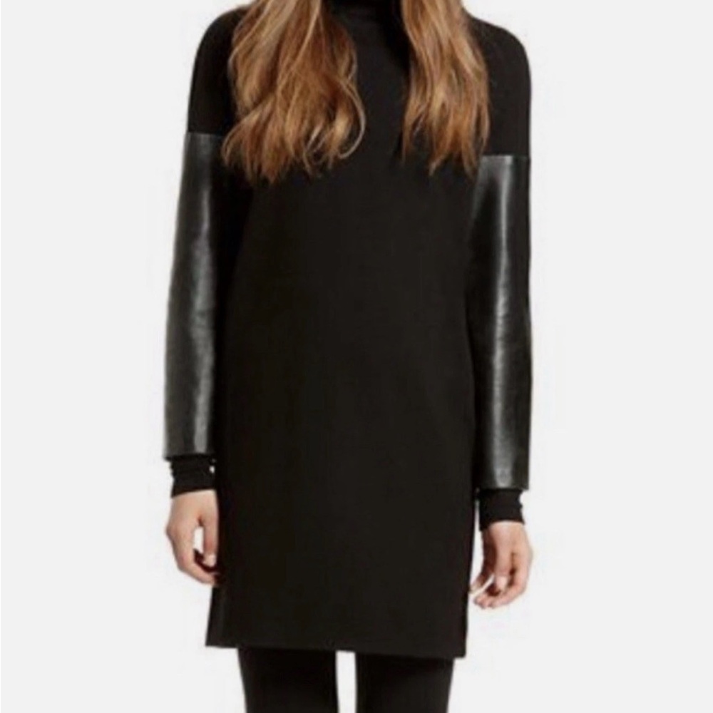 DKNY Lambskin Sleeve Tunic Dress Sz P Minimalist